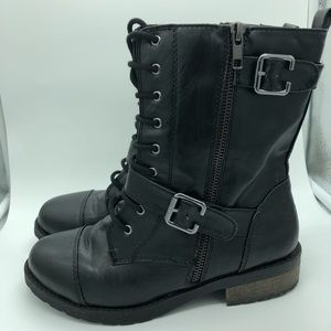 WOMENS ANKLE BOOTS COMBAT FLAT LACE UP W/ ZIPPER